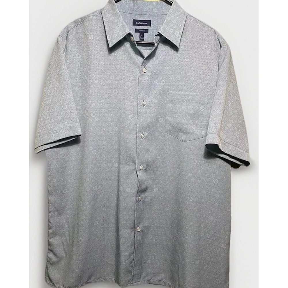 Croft Barrow short sleeve Shirt men L light blue geometric button Down Business